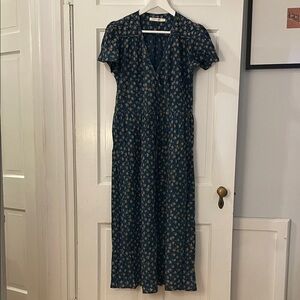 Christy Dawn Dark Blue Floral Dawn Dress, Size M, 100% Cotton